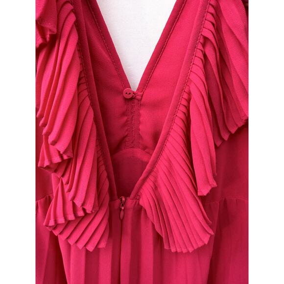 ZARA Fuchsia Pink Deep V-Neck Ruffle Sleeve & Collar Flowing Maxi Dress NWT - Picture 7 of 8